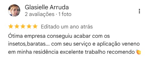 Avaliação de cliente da El Shaday Dedetizadora no Google