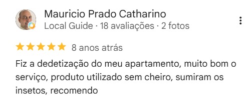 Avaliação de cliente da El Shaday Dedetizadora no Google